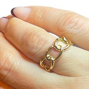 Hand Crafted Gold Tone Chain Ring Band Size 7